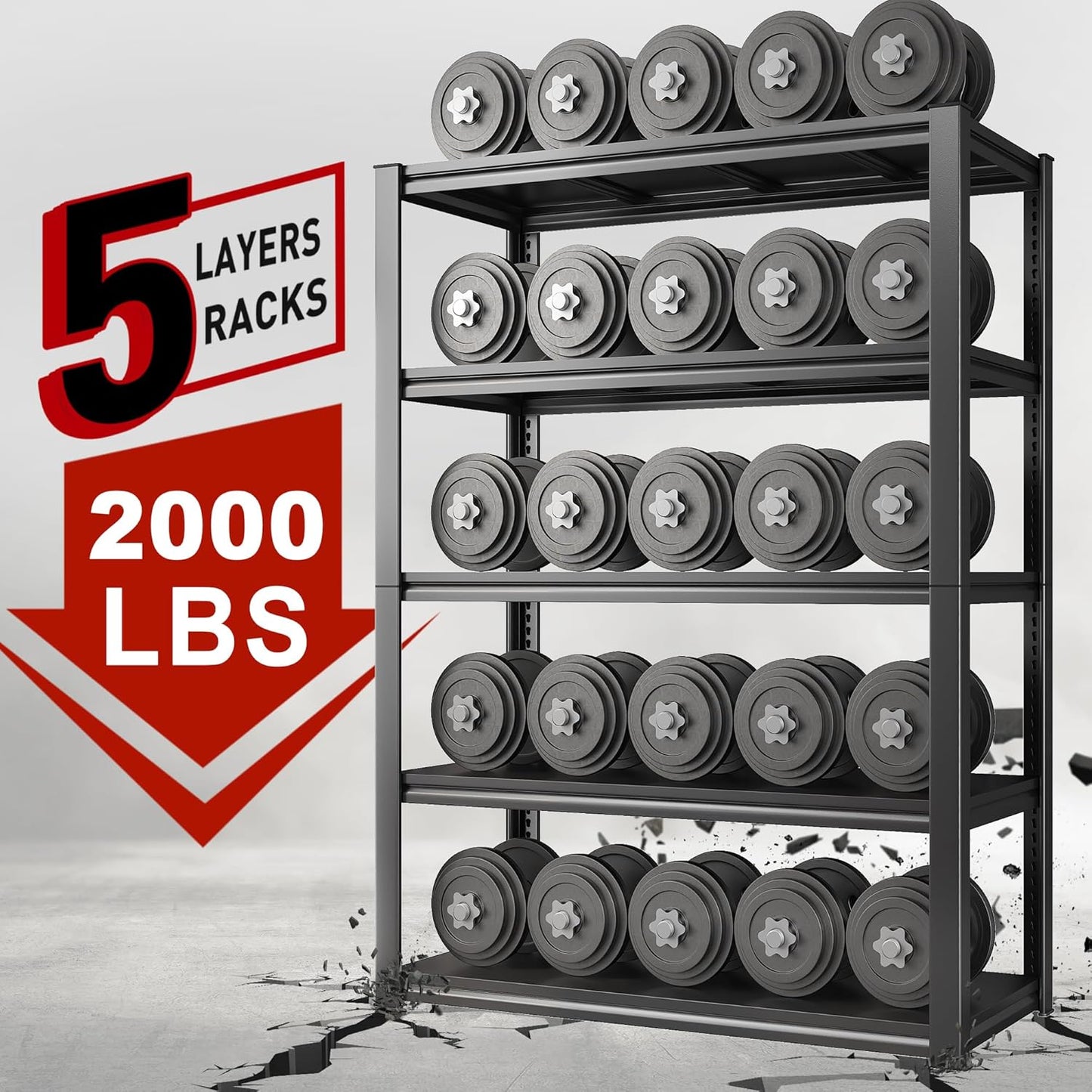 Raybee 5-Tier Industrial Heavy Duty Storage Shelving, 32" W x 16.5" D x 63" H, Black Metal Garage Shelving, 2000LBS Capacity