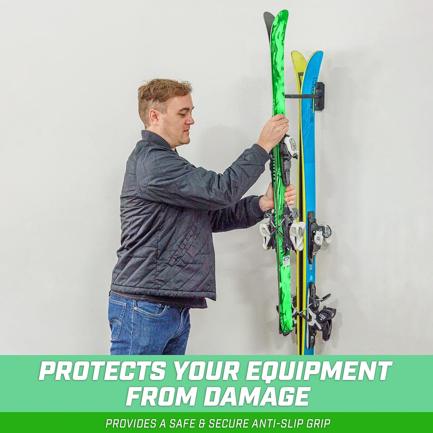 GoSports Wall Mounted Ski and Snowboard Storage Rack - 2 or 8 Ski Sizes