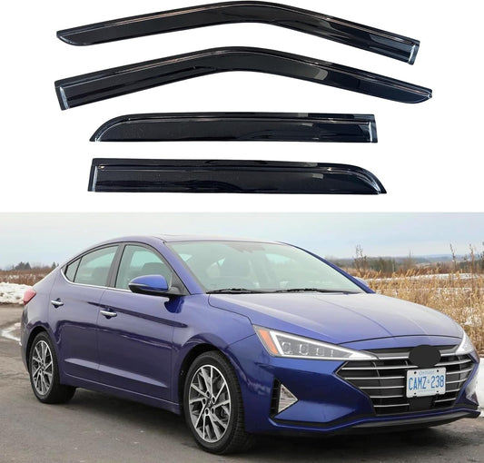 KPY Window Visor Compatible with Hyundai Elantra 2017-2020 (Excludes GT), 4PC Rain Guard Side Window Vent Deflectors Tape-On Mugen Style, 2017 2018 2019 2020