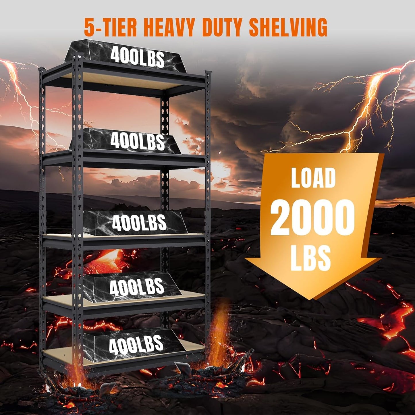 BIG RED Storage Shelving Unit, 5-Tier Adjustable, Heavy Duty Metal Garage Shelves/Utility Rack for Kitchen, Pantry, Basement, Bathroom, Laundry - 2,000 lbs Capacity, Black, 72" H x 35" W x 12" D