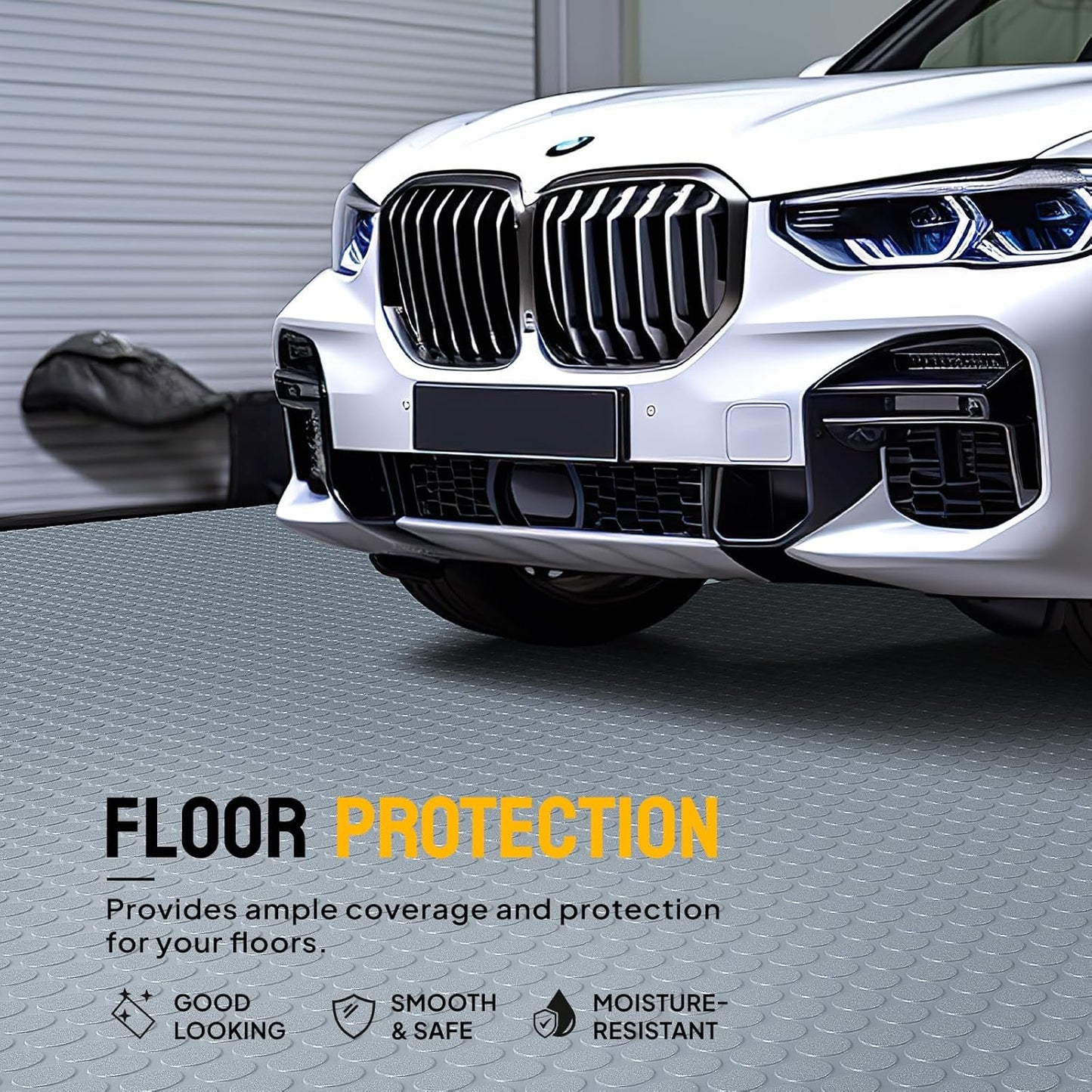 TUFFIOM 7.5x17 FT Garage Floor Mat, Coin Plate Sheet PVC Roll for Under Car Parking Protect, RV Trailer Flooring, Water/Stain Resistant Floor Runner