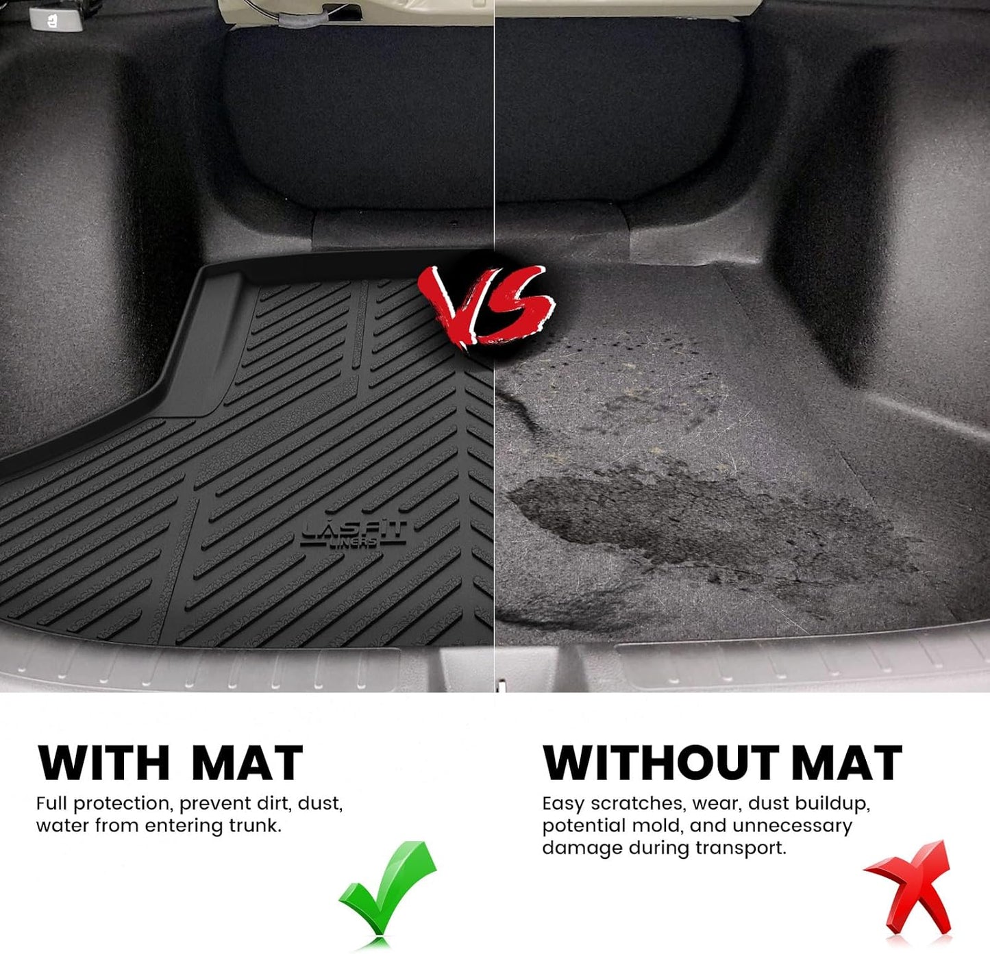 LASFIT Trunk Mat for Honda Civic Sedan 2022-2026 & Civic Sedan Hybrid 2025-2026, All Weather TPE Custom Fit Trunk Liner Trunk Tray Cargo Mat Cargo Liner Cargo Tray (Not for Hatchback/Type-R)