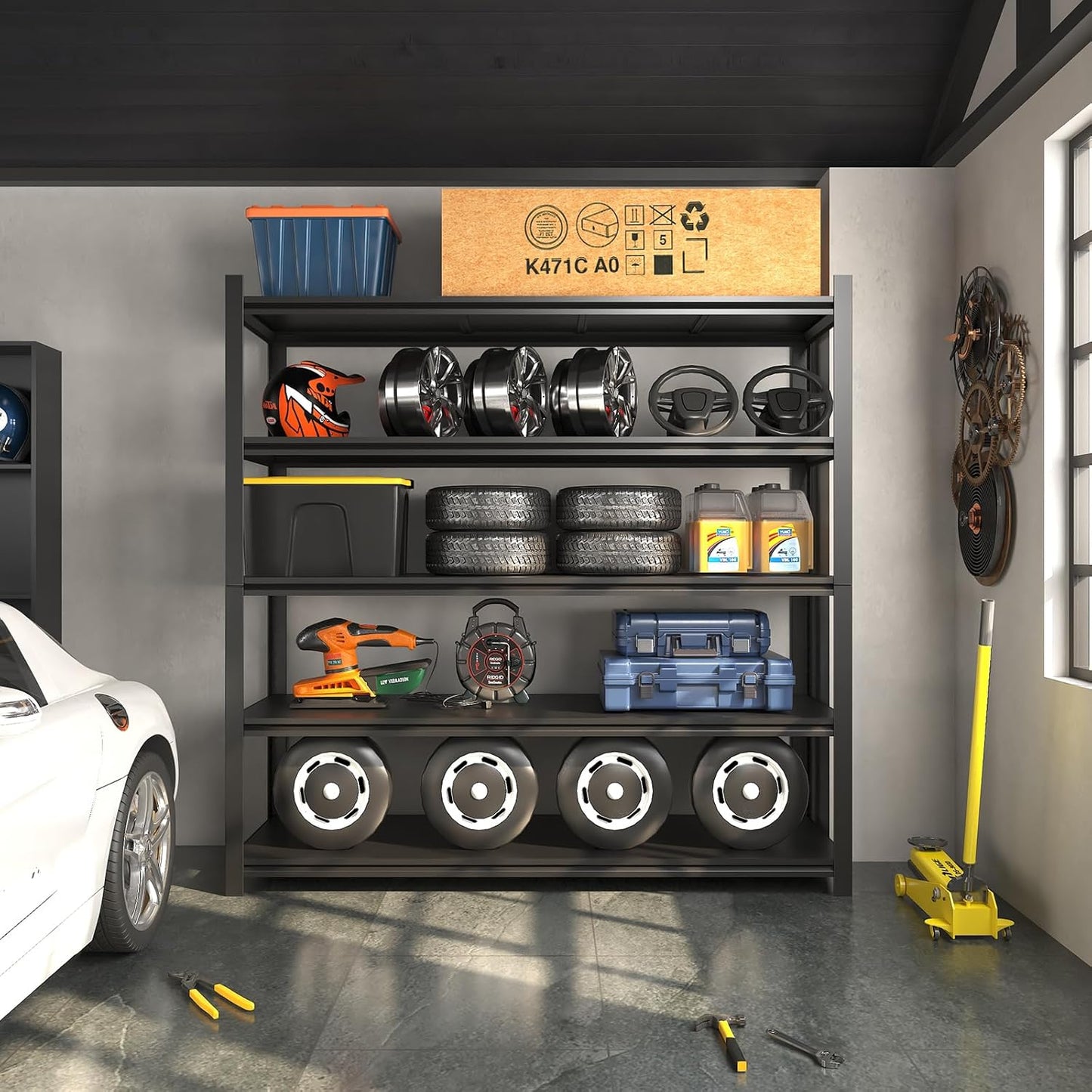 48.2" W Garage Shelving 3000LBS Storage Shelves Heavy Duty Garage Storage Shelves Adjustable 5 Tier Metal Shelves for Storage Industrial Heavy Duty Shelving Utility Shelf 24.2"Dx48.2"Wx 72.2"H