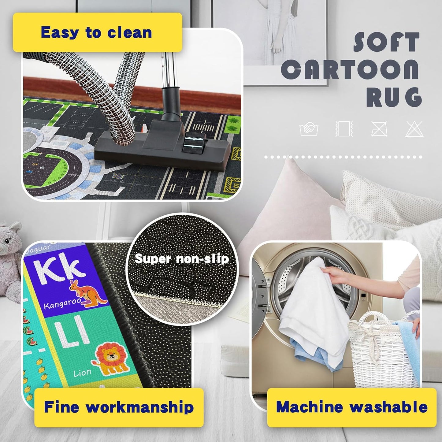 Playmat for Boys Playroom 5'x 6'6" Airport Mat for Kids Bedroom Traffic System and Aircraft Runway Rug Carpet Non-Slip Washable Area Rug