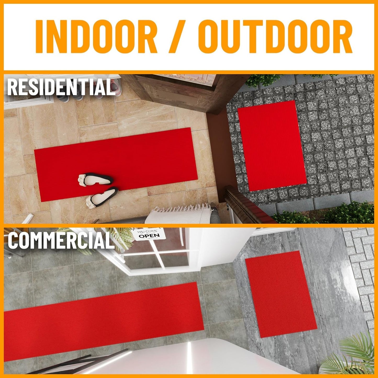 Ottomanson 2' x 19' Hallway Runner with Scraper Pile - Extra Durable Non-Slip Rug Mat for Indoor & Outdoor Use - Ideal for Kitchen, Entryway, Patio & Garage - High-Traffic Carpet, Red