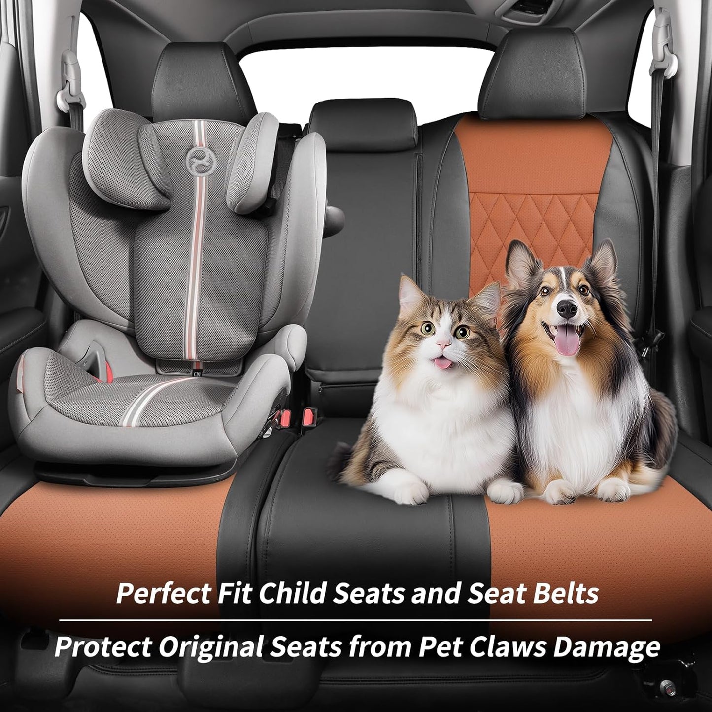 coverdream CRV Waterproof Leather Seat Covers Custom Fit for 2017-2022 Honda CRV LX,EX,SE,EX-L,Touring,Hybrid,Full Coverage,Airbag Compatible,Car Seat Protector(Full Set,Black&Brown)