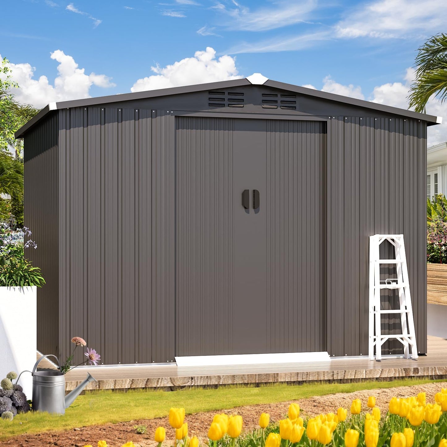 AECOJOY Shed 6' x 8' Outdoor Storage Shed with Sliding Door, Outdoor Storage Tool Shed Storage Cabinet, Metal Garden Shed for Yard, Outdoor Storage Clearance in Dark Grey