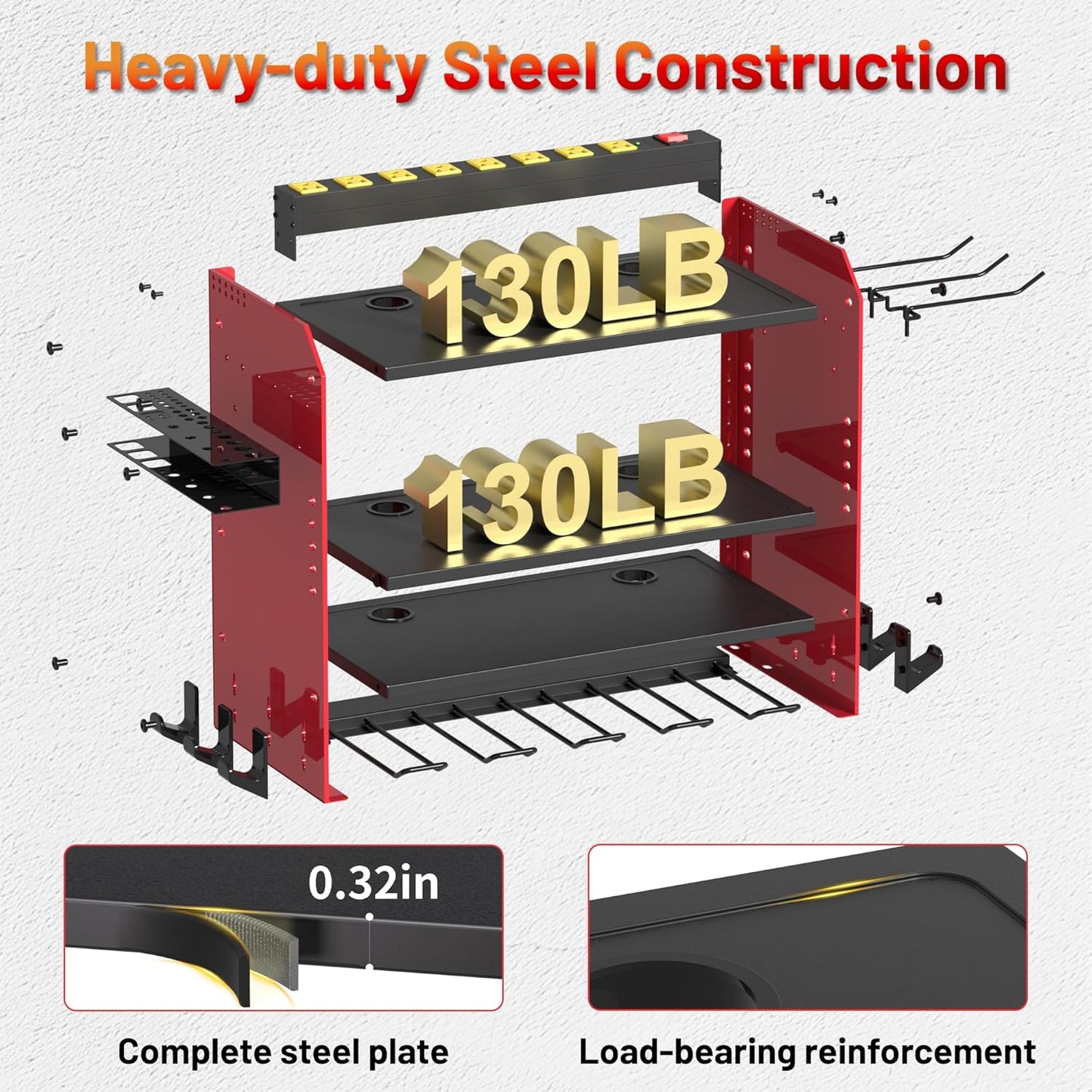 Power Tool Organizer Wall Mount with Charging Station - Heavy-Duty Cordless Drill Holder,Adjustable Tool Storage Rack for Garage,Workshop,Wall-Mounted Tool Organizer Gifts for Fathers Day