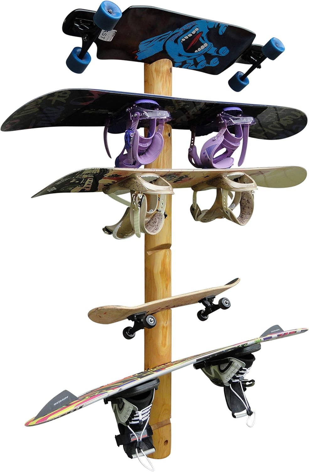 7-Place Wall-Mounted Snowboard Log Rack, Wakeboard Racks, Skateboard Holder Wall Mount, Vertical Snowboard Wall Mount Sport Storage for Garage, Skateboard Rack Walls, Wood Storage Racks - Natural