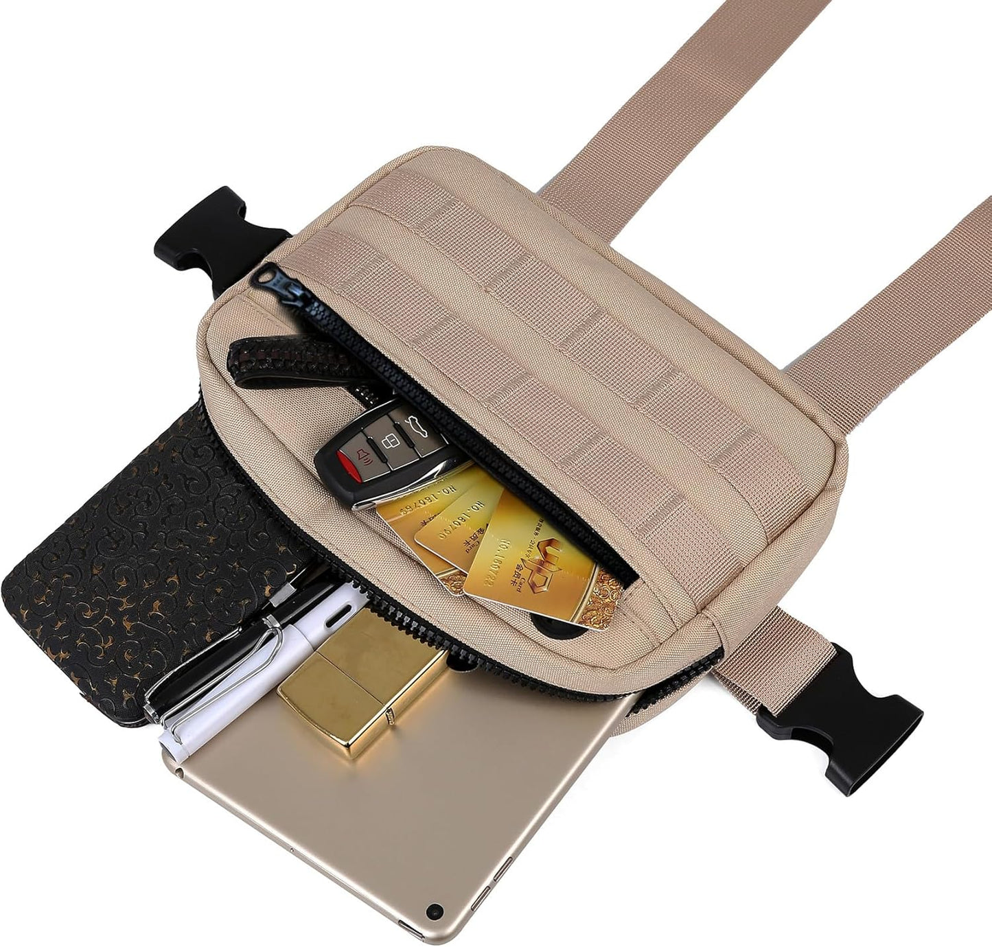 Outdoor Chest Bag For Men, EDC Chest Pack With Built-In Phone Holder, Lightweight Chest Rig Pouch