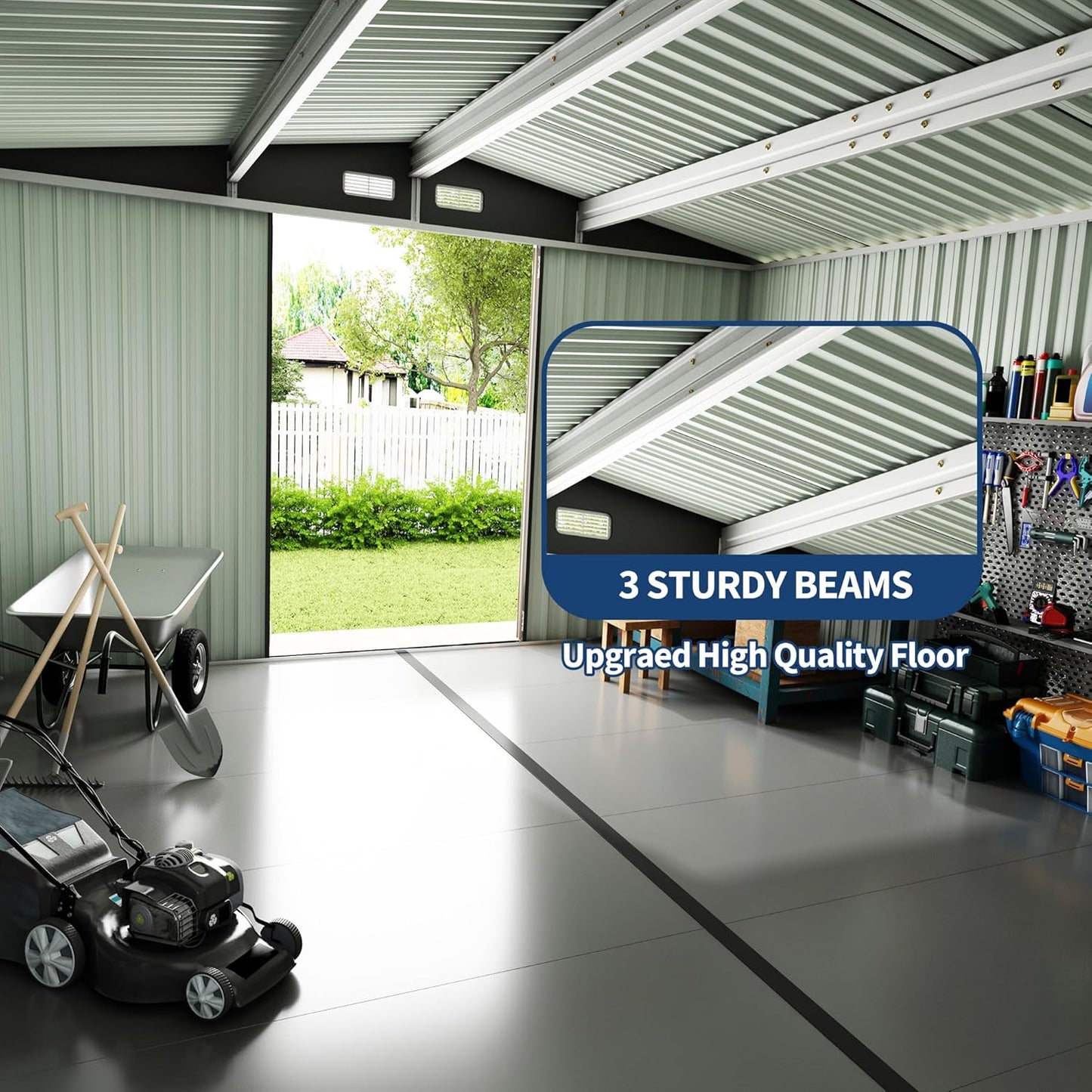 8x10x6.4 FT Outdoor Storage Sheds with Floor, Metal Garden Tool Shed for Backyard, Large Metal Sheds Outdoor Storage With Lockable Doors & Air Vents for Backyard Garden Patio Lawn