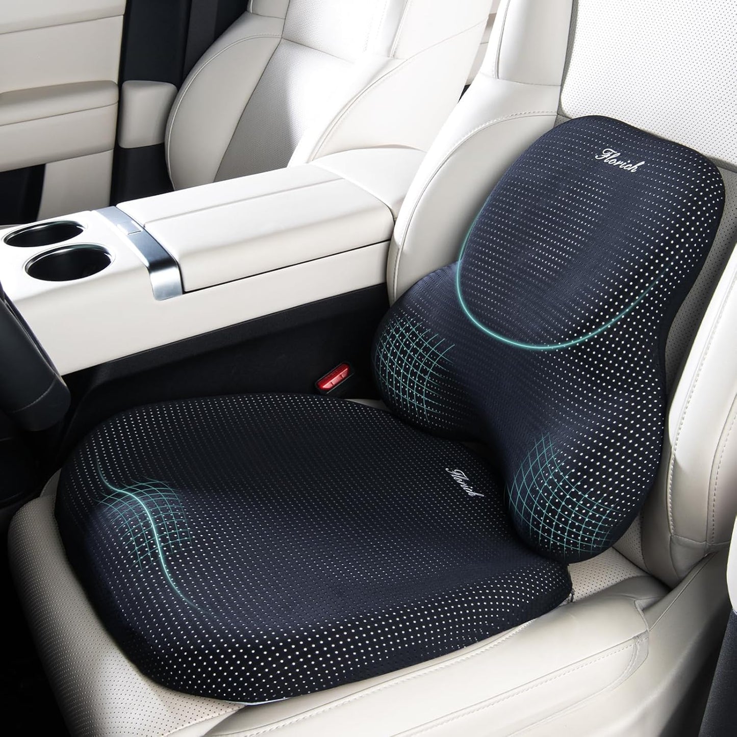 FLORICH Car Seat Cushion and Lumbar Support Pillow for Office Chair Car, Ergonomic Memory Foam, Relieves Back Sciatica Pain, Pressure-Relieving Back Support for Car, Office Chair & Wheelchair – Black