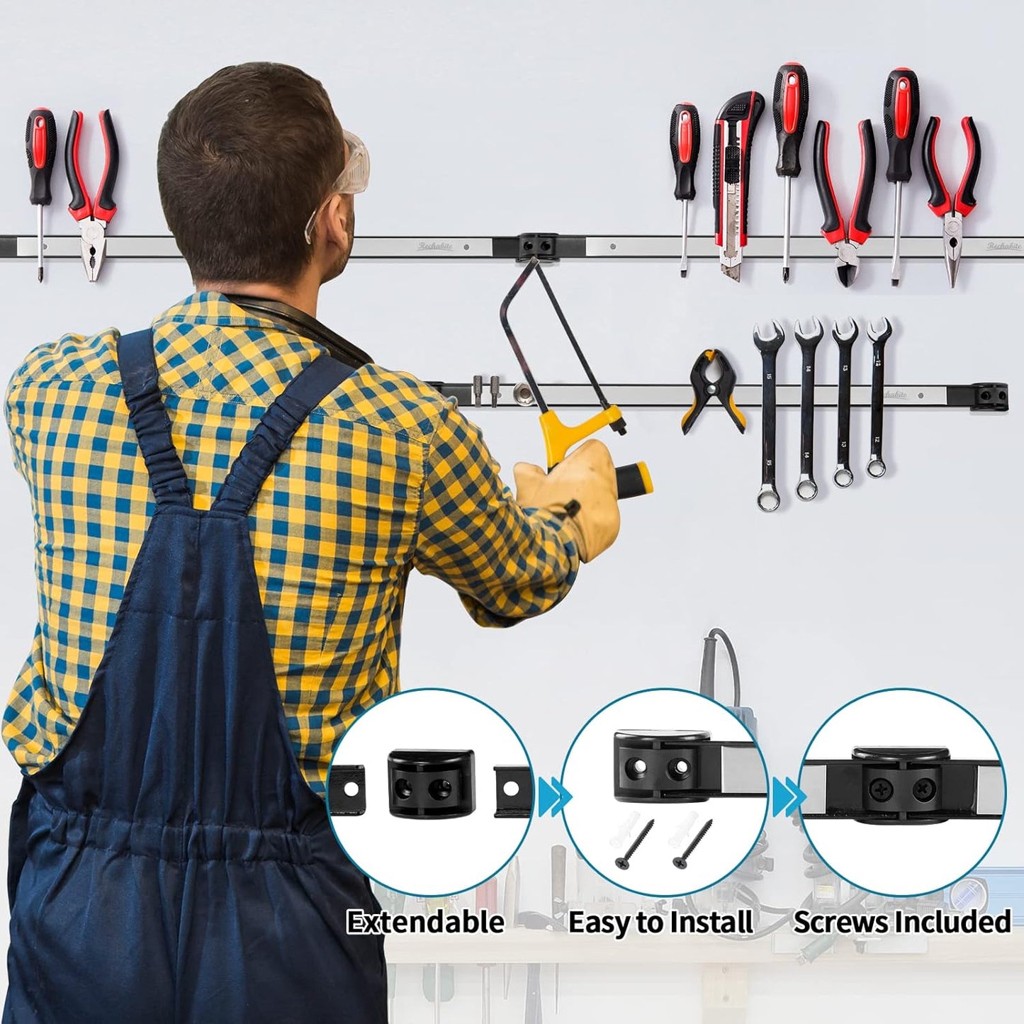 4 Pieces 24" Magnetic Tool Holder Strip, Stainless Steel Surface Tool Magnet Bar, Metal Tool Organizer Rack for Garage Organization, Easy To Install in Workshop, Mounting Screws Included