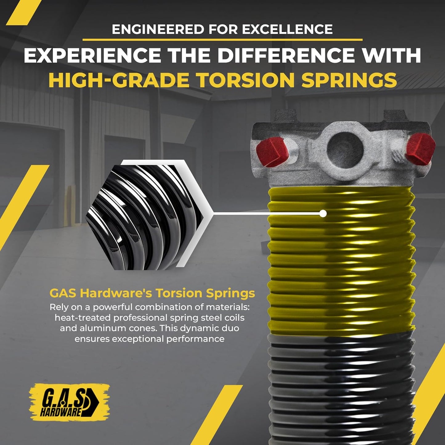 Garage Door Torsion Spring 250x2x26 Torsion Springs for Left Side of Garage Door with 1" Steel Bearing, Gloves, and Winding Bars Precision E-Coating 5-Year Warranty Minimum 30,000 Cycles (Red Cone)