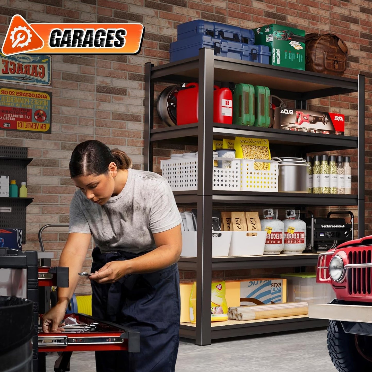 72" H*36'' Storage Shelves 2500lbs Garage Shelving, Adjustable Heavy Duty Garage Shelves, Easy to Install Metal Shelving Wood Shelving Unit, Storage Shelf for Basement Warehouse, 2 Pack