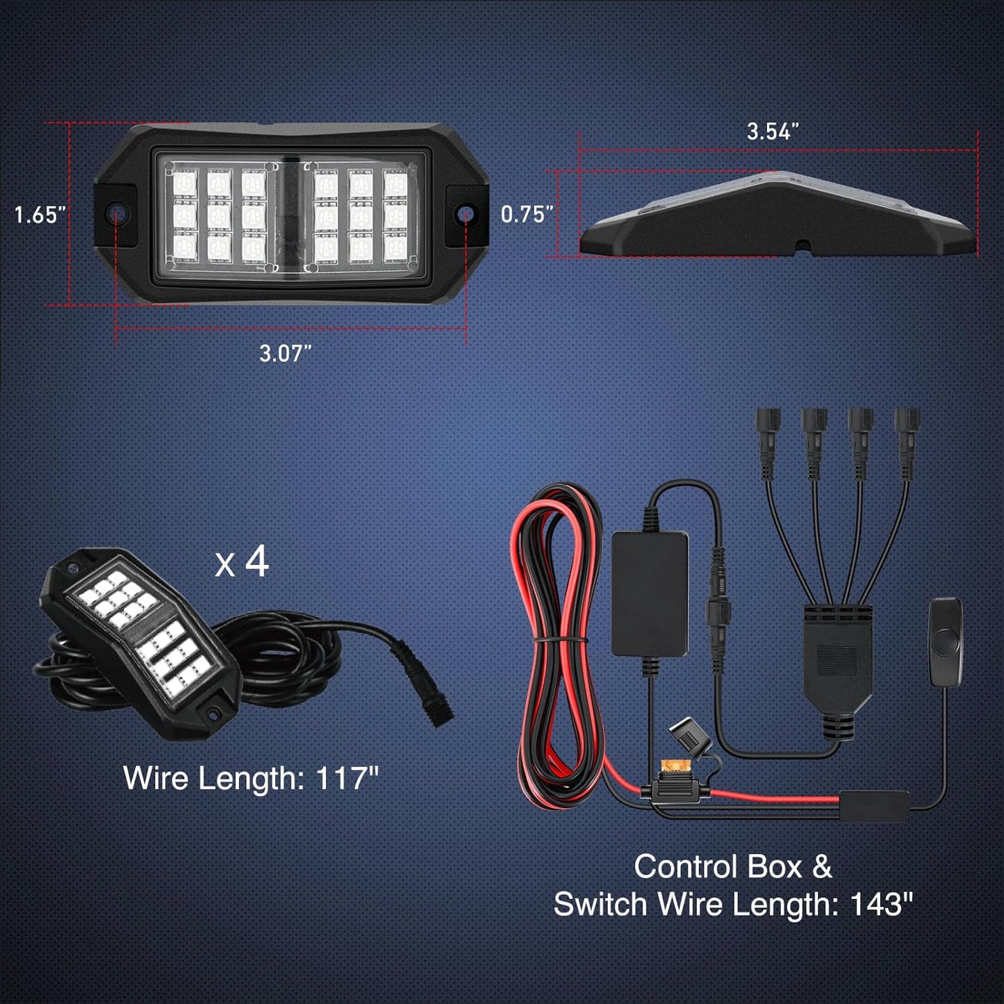 Nilight RGB LED Rock Lights Kit 4 PCS 18LED Wide Angle Wheel Well Light with Remote & Bluetooth App Dual Control Multi Modes Underglow Multicolor Neon Pod for ATV UTV SUV Offroad Truck RZR Boat