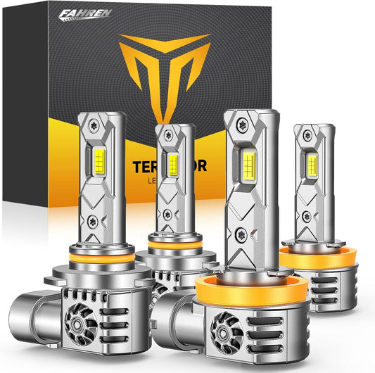 2025 Upgraded H11/H9/H8 9005/HB3 𝐋𝐄𝐃 Bulbs Combo, 𝟗𝟎𝟎% 𝟔𝟎𝟎𝟎𝟎𝐋𝐌 Ultra Brighter H11 9005 Fog Lights or Off-Road Use, 1:1 Size 6500K White Plug N Play, Pack of 4