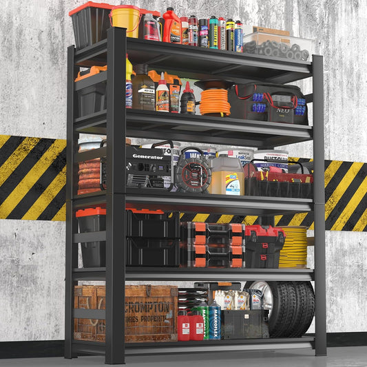 87" H Garage Shelving 3000LBS Capacity Heavy Duty Storage Shelves, Adjustable 5 Tier Metal Industrial Shelf for Kitchen, Utility Room, Warehouse and Basement,24" Dx47 Wx87 H, Black