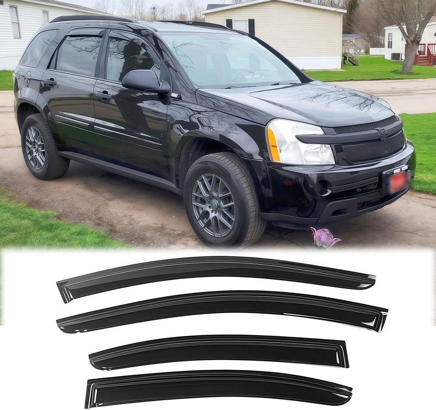 94319 Sunproof Waterproof Side Window Wind Deflector Window Visor fit for 2005-2009 Chevrolet Equinox/Pontiac Torrent, 4pcs Protective Replacements Rain Guards Set