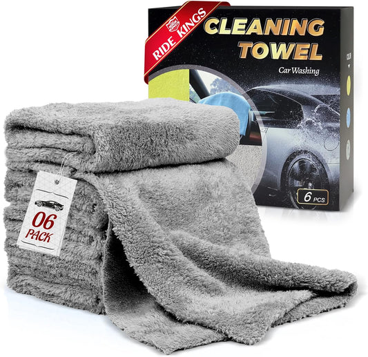 Coral Fleece Car Wash Cleaning Towel for Car,Absorbent, Lint-Free, Extra Soft,Reusable and Durable,Interior Coral Fleece Rags 16in x 16in-Grey 6 Packs