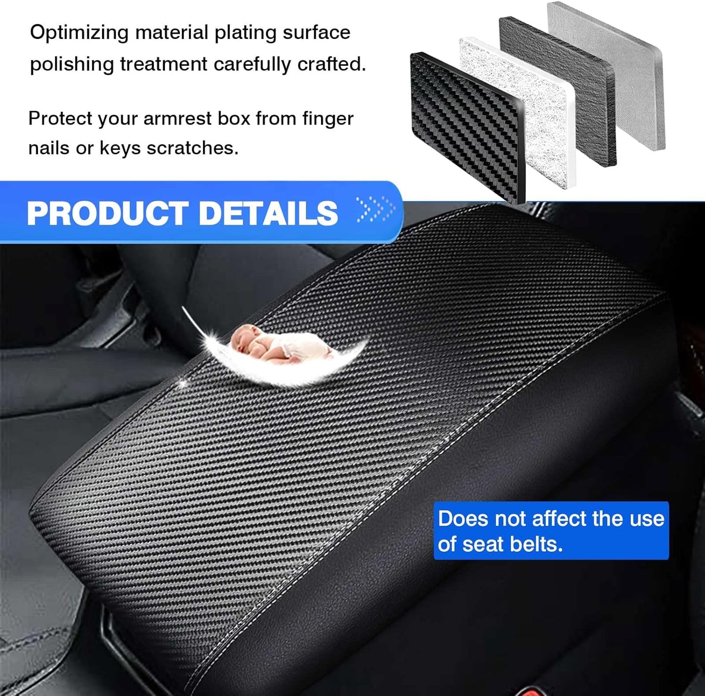 Autorder Center Console Cover for 2016-2019 2020 2021 Hyundai Tucson Accessories Carbon Fiber Armrest Cover Waterproof Anti-Scratch Center Console Armrest Protector Pad
