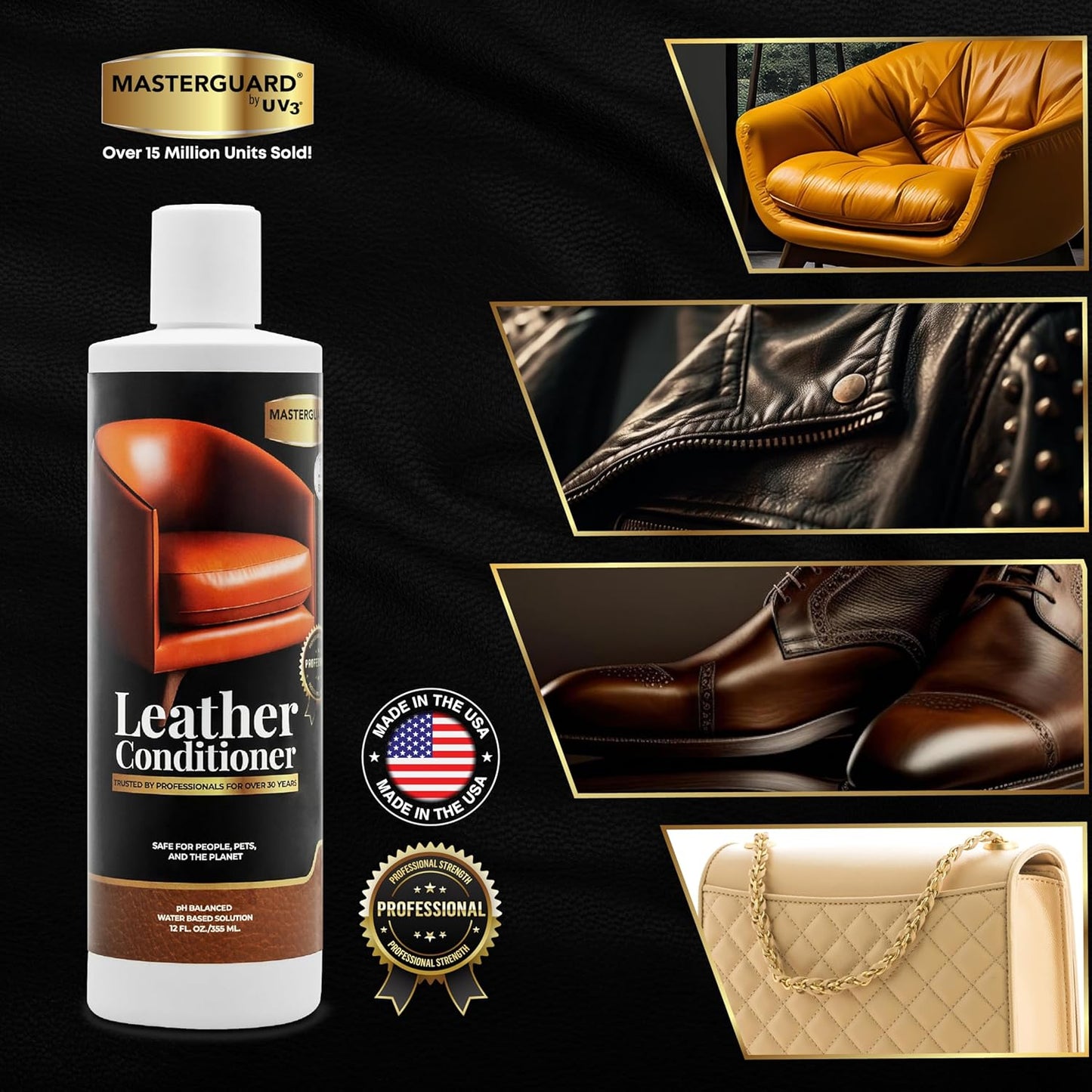 Water Based Solution Leather Conditioner w/Microfiber Cloth - Car Interior, Furniture, Shoes, Boots, Couches, and Purses - Leather Restorer & Conditioner for Seats, Sofas, and More