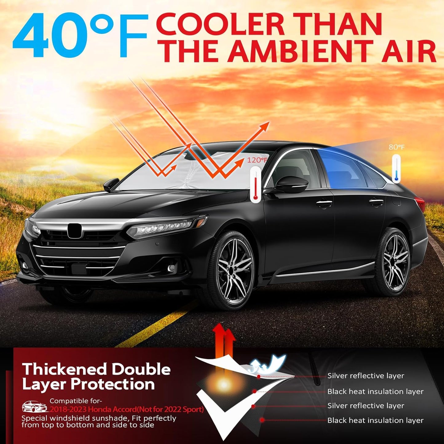 KAYZT Windshield Sun Shade for Honda Accord Sedan 2018-2025 Foldable Sunshade Front Window Custom Fit Accessories