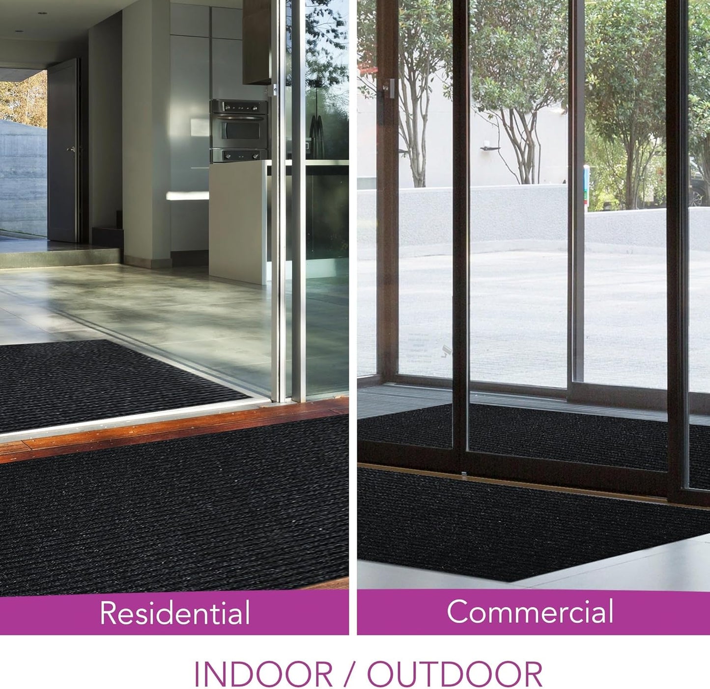 iCustomRug Spartan Weather Warrior Indoor/Outdoor Utility Ribbed Carpet Runner with Non-Slip Thermoplastic Rubber Backing, 28in X 12ft in Black