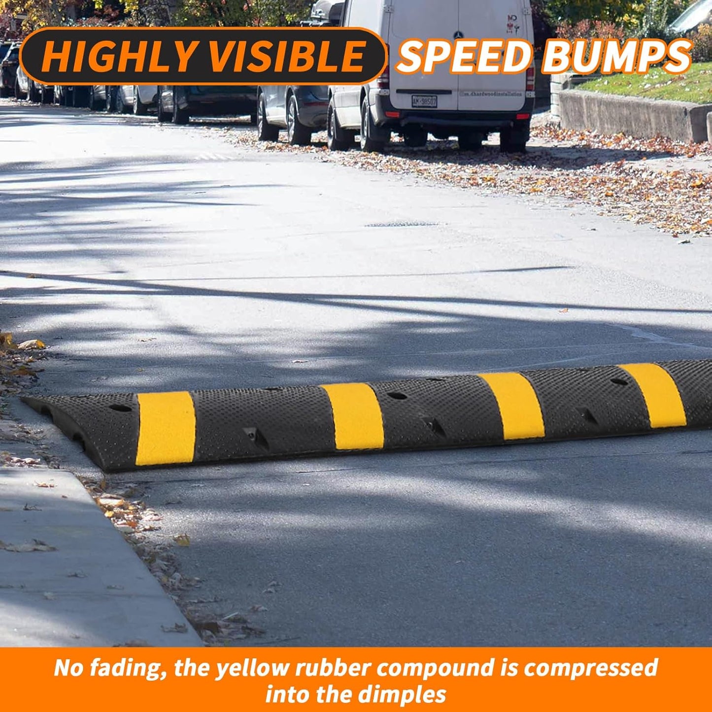 84'' Rubber Speed Bump, 1 Pack 2 Channel Modular Heavy Duty Speed Bumps Humps 25000 lbs Load Capacity, Cable Protector Ramp with 2 End Caps for Asphalt Concrete Gravel Driveway Road