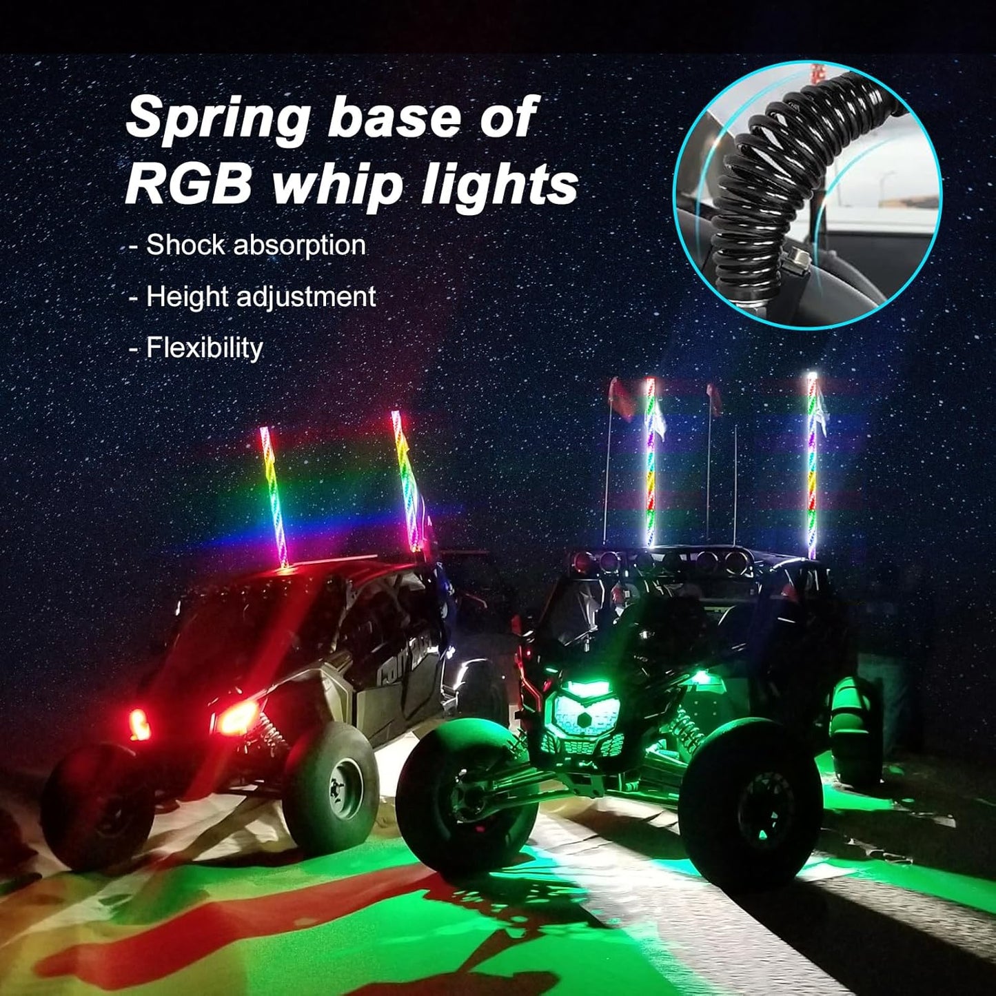 3FT-2 PC Spiral RGB LED Whip Light RGB Chasing/Dancing Light RF Remote Control Lighted Whip Lights for UTV, ATV, Off Road, Truck, Sand, Buggy Dune, RZR