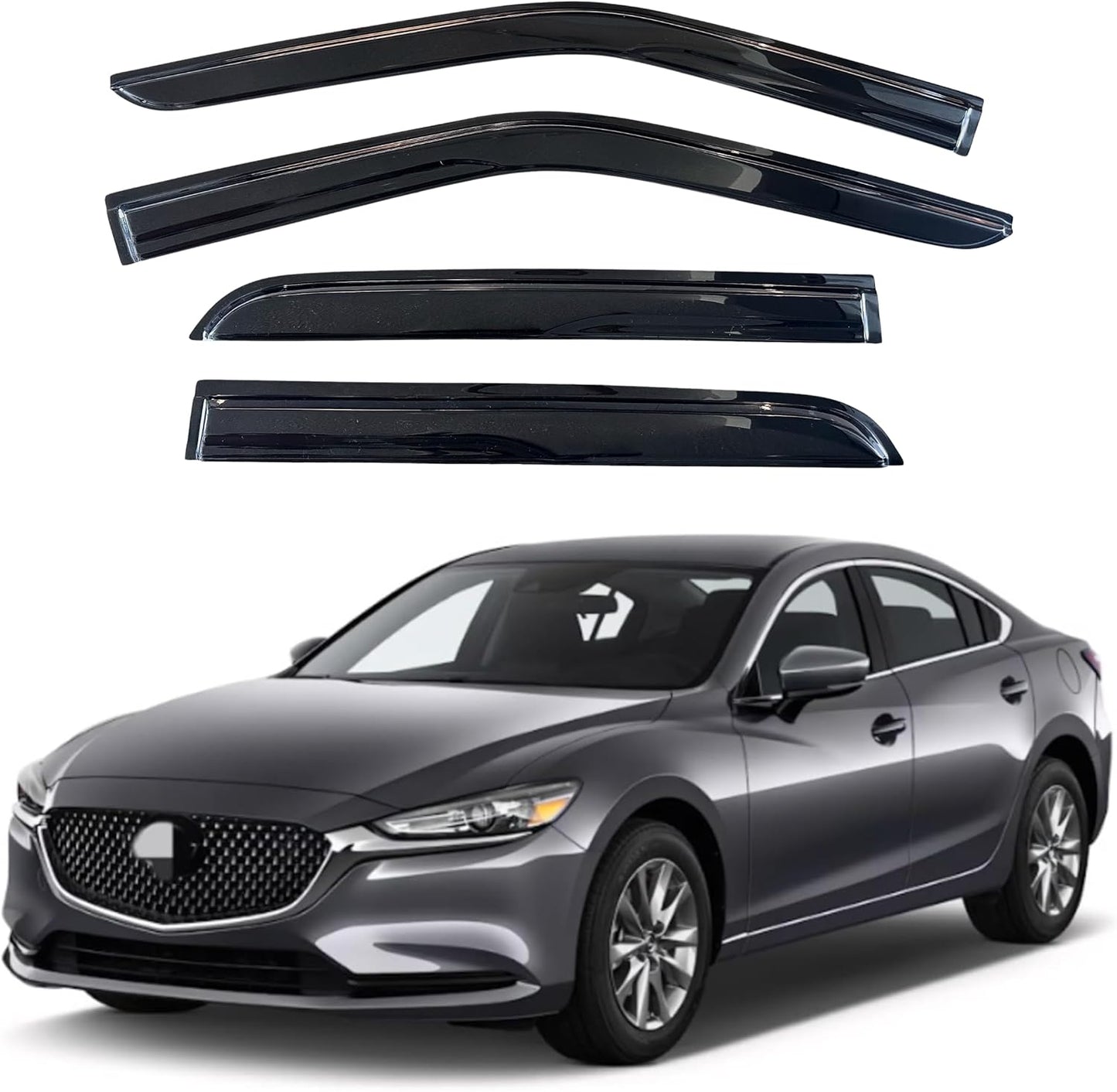 KPY Window Visor Compatible with Mazda 6 2014-2021, 4PC Rain Guard Side Window Vent Deflectors Tape-On Mugen Style, 2014 2015 2016 2017 2018 2019 2020 2021
