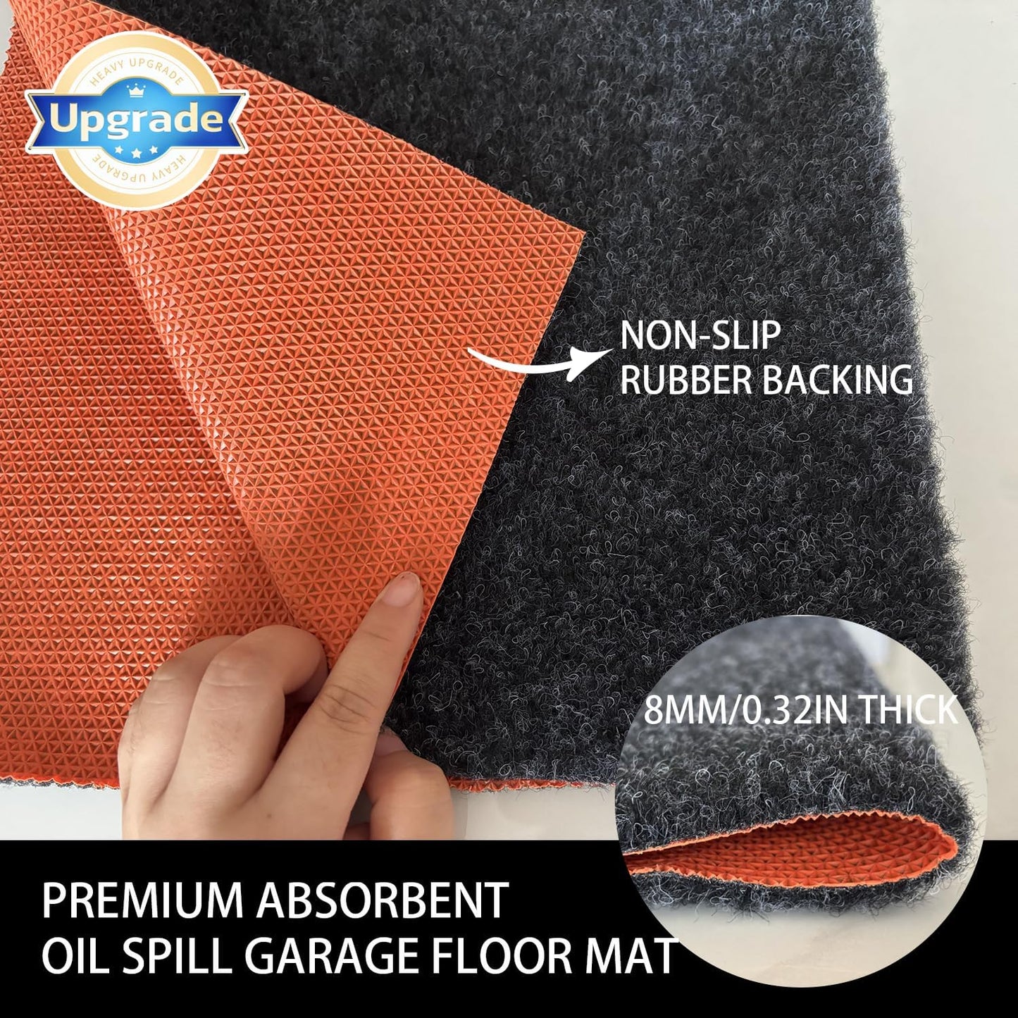 Oil Spill Garage Floor Mat, Heavy Duty 64" x 32" 8mm Thick Garage Mat for Floor Under Car, Absorbent Waterproof Non-Slip Rubber Backing Reusable Washable Maintenance Pad for Working, Black