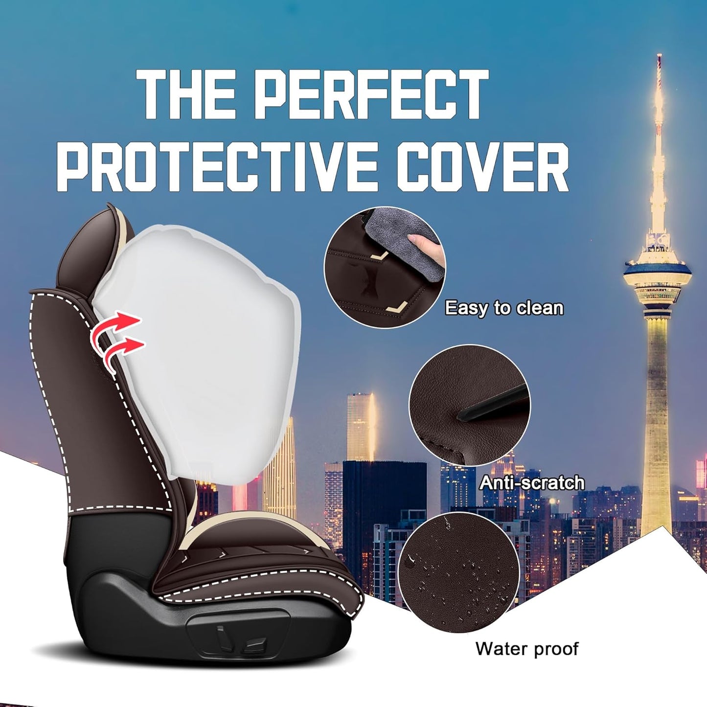 Car Seat Covers for Chrysler Pacifica 2004-2025, Stylish Sport Seat Cover, Premium Nappa Leather Car Seat Cover. Automobile Seat Covers Sets.(Standard 5 Seats/Coffee Color)