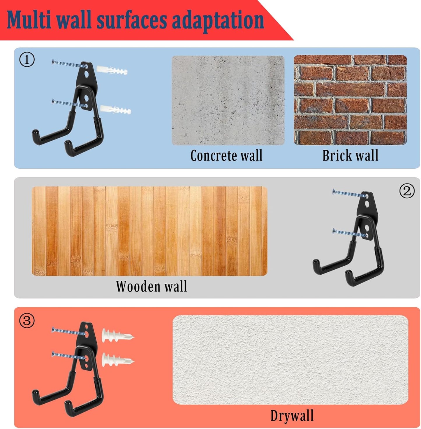 8 Pack Garage Hooks, Garage Tool Organizer Wall Mount, Heavy Duty for Utility Organizer, Steel Utility Garage Hooks for Ladders, Garden Tools, Bike