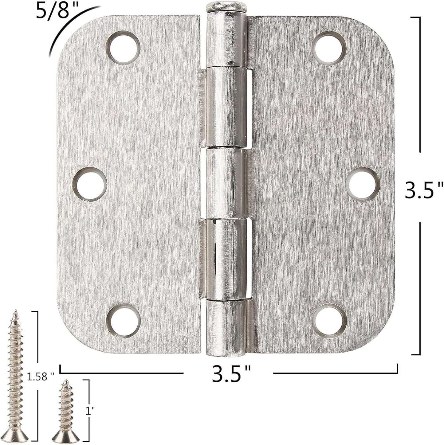 42 Pack Rounded Door Hinges Brushed Nickel 3.5 Inch Interior 5/8" 3-1/2" Flat Iron Hinge Hardware House Bifold Table Farmhouse Bedroom Office Living Room Decor 3 ½" Heavy Metal Accessories for Doors