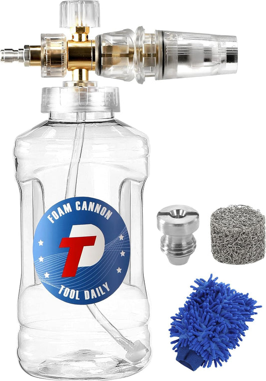 Tool Daily Pressure Washer Foam Cannon, Adjustable Snow Foam Lance with M22 and 1/4 Inch Quick Connect, Additional Orifice Nozzle 1.1mm, Car Wash Mitt, 1.5 Liter