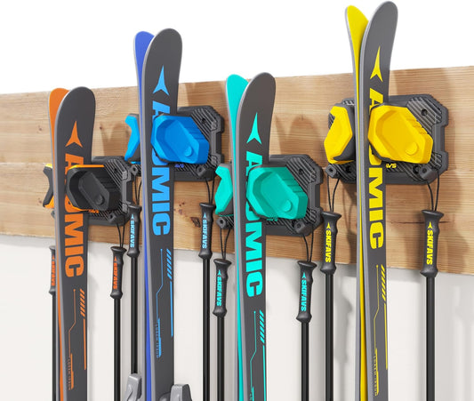 Ski & Snowboard Wall Rack for Garage - Fits Any Ski/board, Damage-Free Storage, Multi-color 4pck