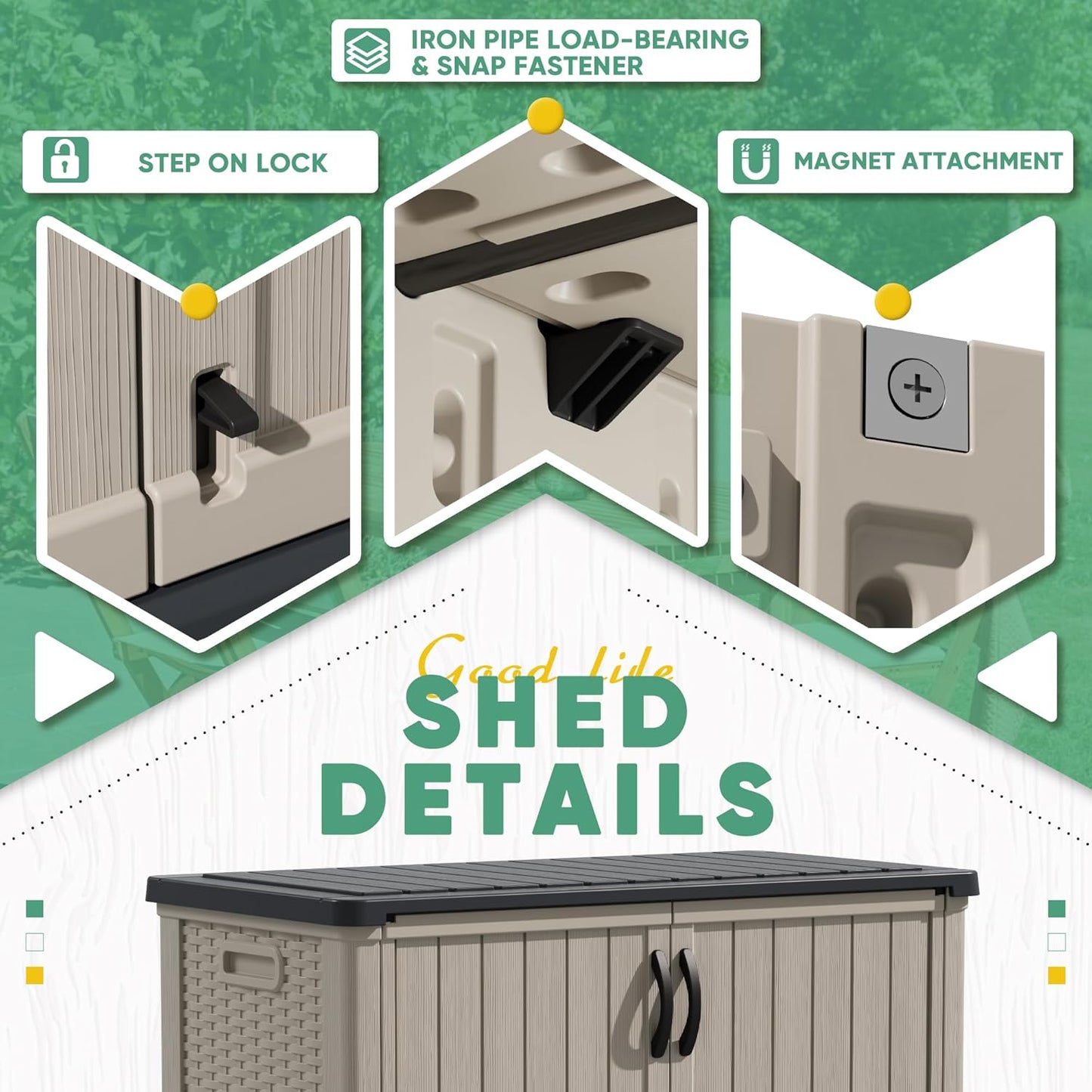 Devoko Outdoor Storage Cabinet 26 Cu Ft with Lockable Doors, Horizontal Storage Shed Waterproof Patio Tools Storage Box for Sofa Cushions, Gardening Tools and Accessories (Beige)