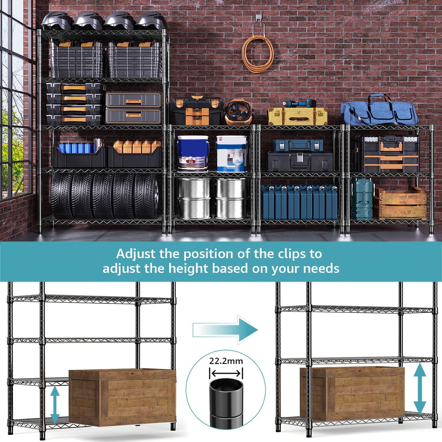 1750 lbs Steel Storage Shelving 5-Tier Utility Shelving Unit Steel Organizer Wire Rack for Home,Kitchen,Office,Garage, 1750 LBS Capacity 17.7" D x 47.2" W x 72.3" H