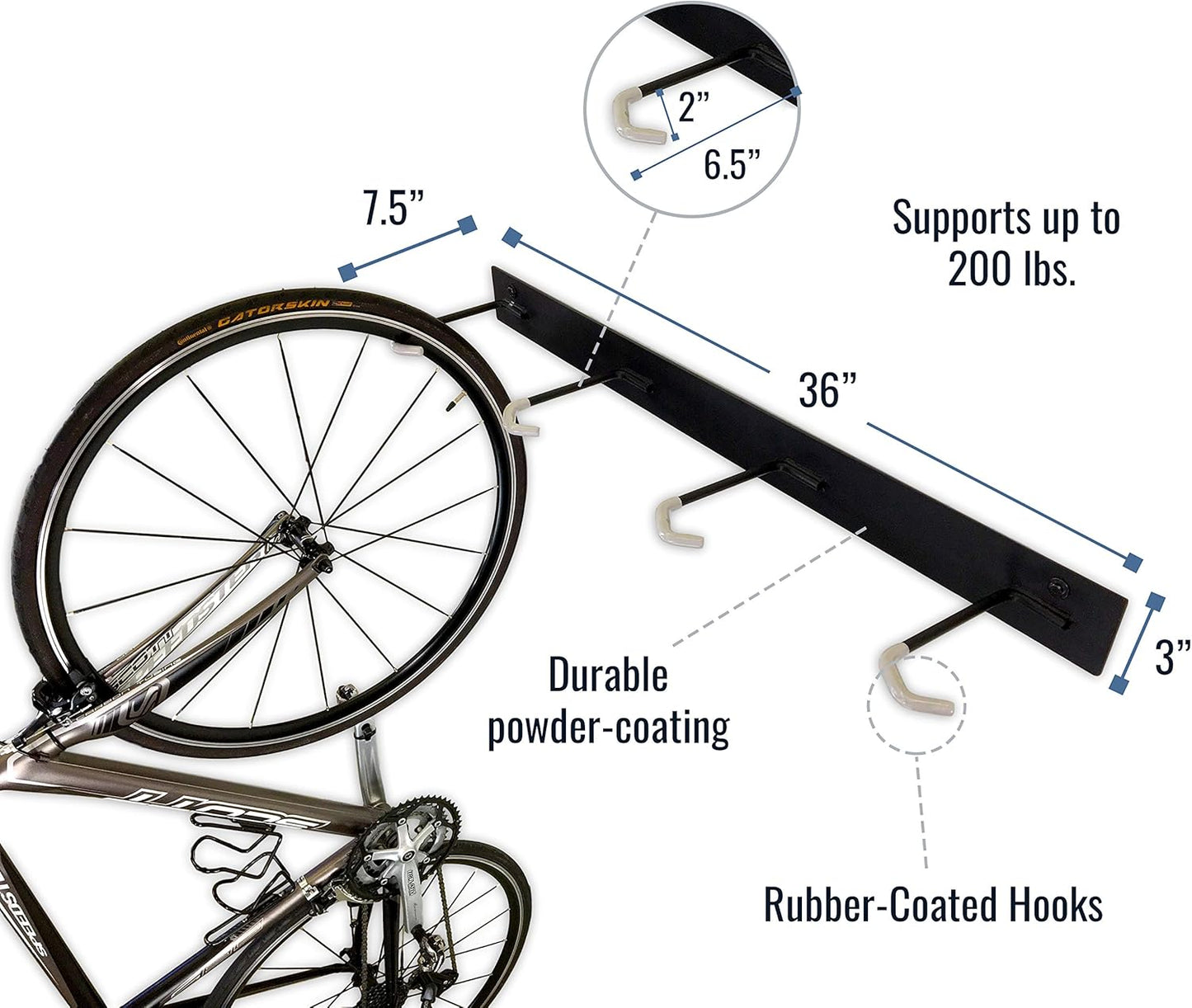 StoreYourBoard BLAT 8 Bike Wall Storage Rack, Holds 2-8 Bicycles, Garage Wall Mount Bike Hooks, Heavy Duty Solid Steel (8 Bikes)