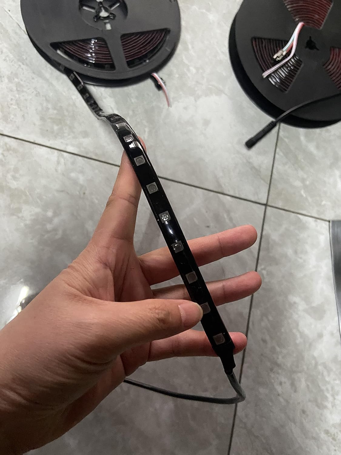 Black Out Full Tinted Smoked LEDs x4PCS 5FT 1.4Meters 60" RGB Dream Color Chasing IP65 Light Strips for Car Truck Slingshot Golf Cart Vehicle Underbody Wheel Hood Grille Lights Bluetooth + Remote