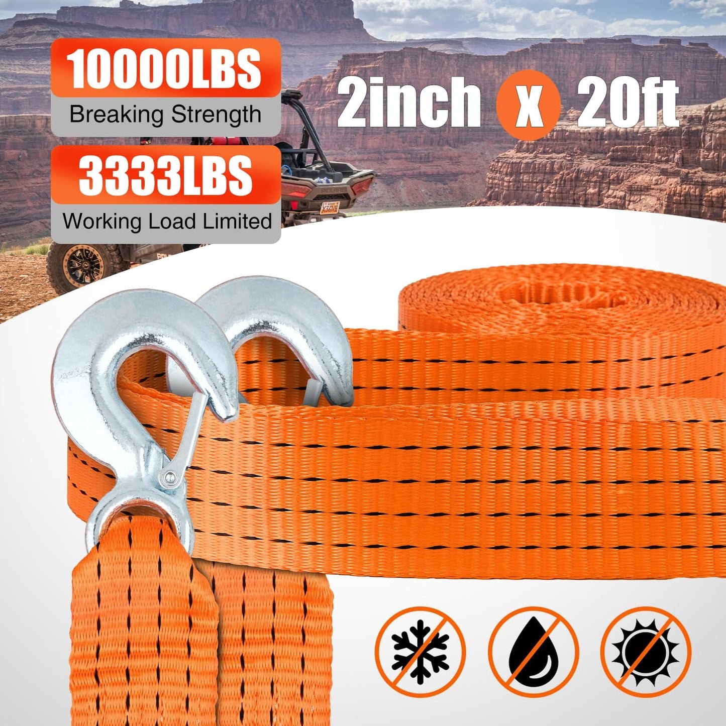 Nilight Tow Strap Heavy Duty with Safety Hooks 2”x20’ 10,000LBS Breaking Strength Towing Strap Rope for Trucks Vehicles Towing Accessories Cable Trailers, 2 Years Warranty