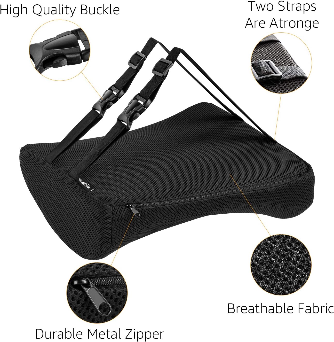 Amazon Basics Rectangular Comfortable Back Support Cushion for Office Chairs, Memory Foam, Black