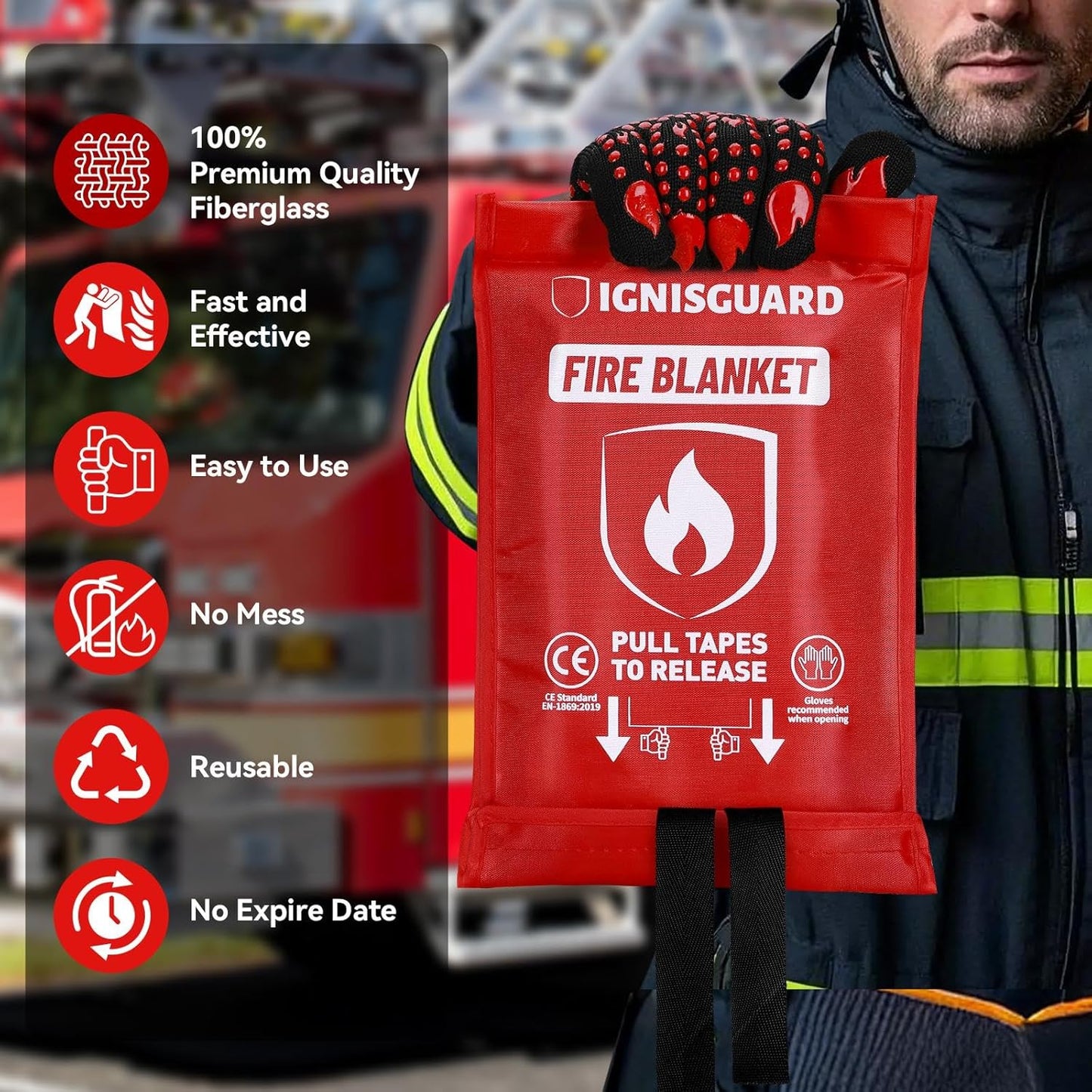 Emergency Fire Blanket for Home and Kitchen, 2-Pack 40"x40", Fiberglass Fire Blankets Emergency for Home BBQ Grill Camping Car Office Warehouse Picnic Fireplace Fireproof Survival Safety
