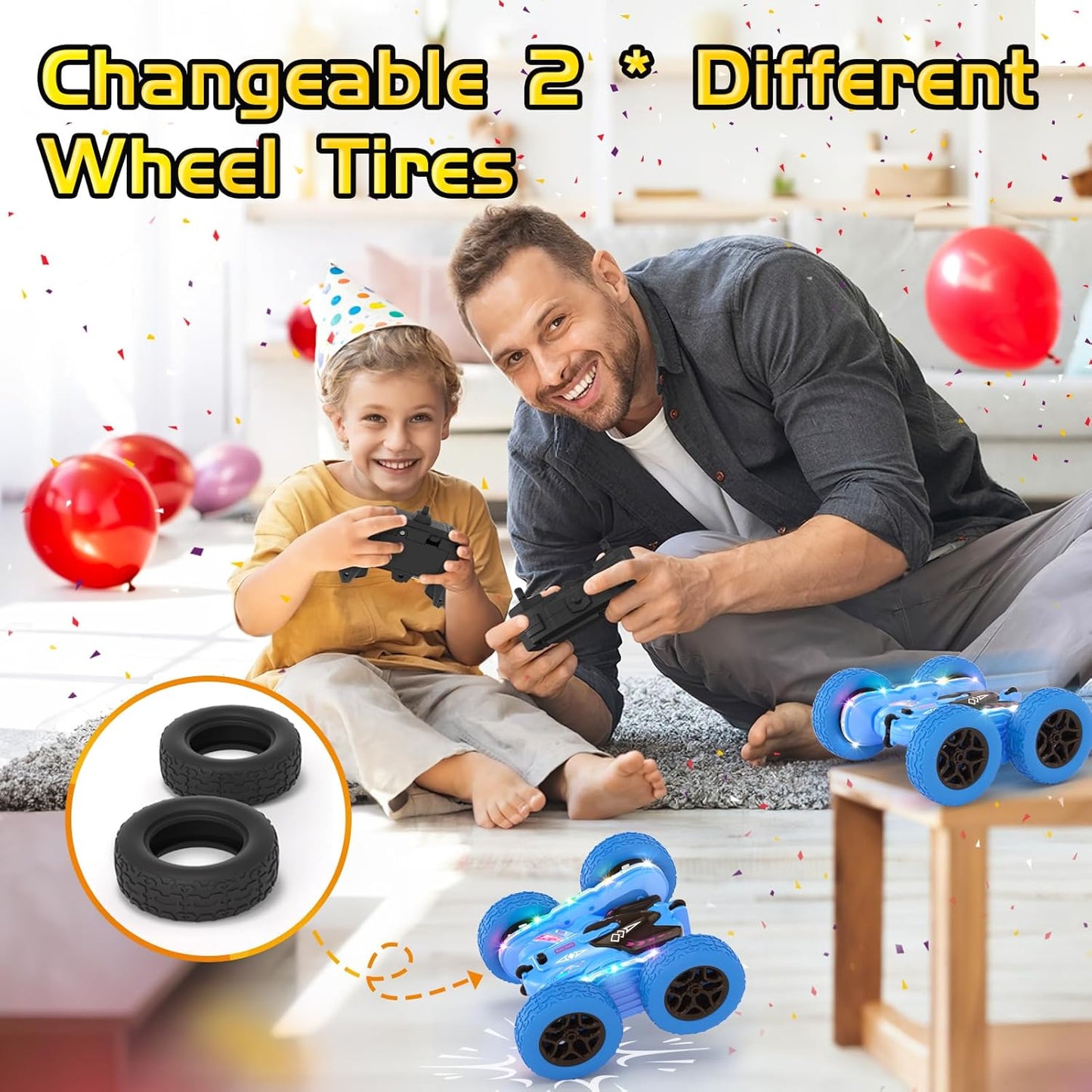 Remote Control Car, RC Cars for Kids with New Upgraded Strip Lights, 2.4GHz RC Stunt Cars with Headlights, 600mAh 4WD 360° Rotating Off Road, 4 5 6 7 8 9 Year Old Boy Toys Birthday Gifts