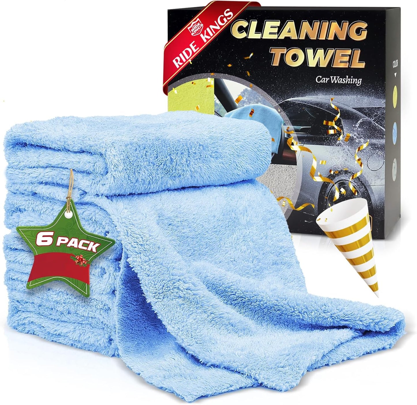 Micro Fiber Cloth，Coral Fleece Towels for Car，SUV，RV，Motorcycle，Boat，Absorbent, Lint-Free, Extra Soft,Reusable and Durable,Interior Microfiber Rags 16in x 16in-Blue 6 Packs