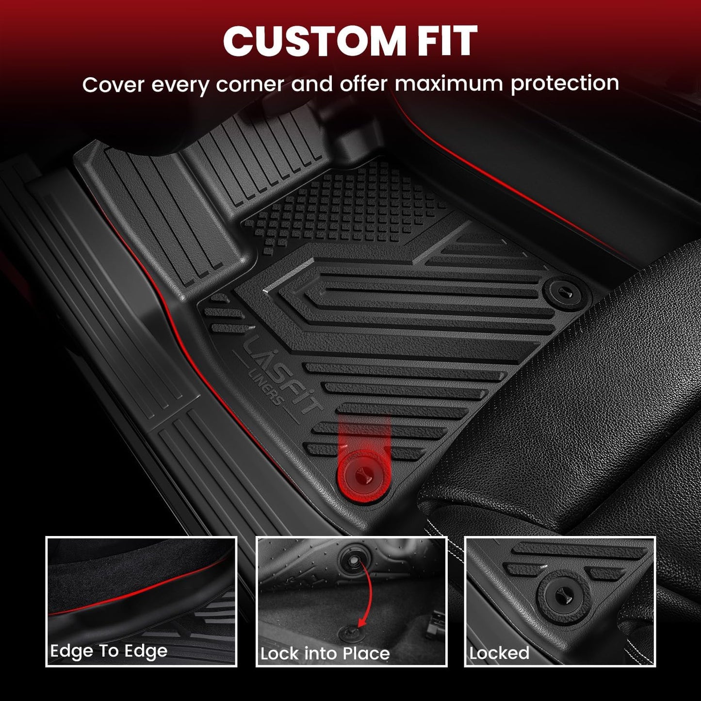 LASFIT Floor Mats Custom Fit for Toyota Corolla Cross 2022-2025（Fit Hybrid Not Fit Gasoline）, All-Weather Protection TPE 1st & 2nd Row Car Liners for Toyota Accsessories, Easy to Clean, Black