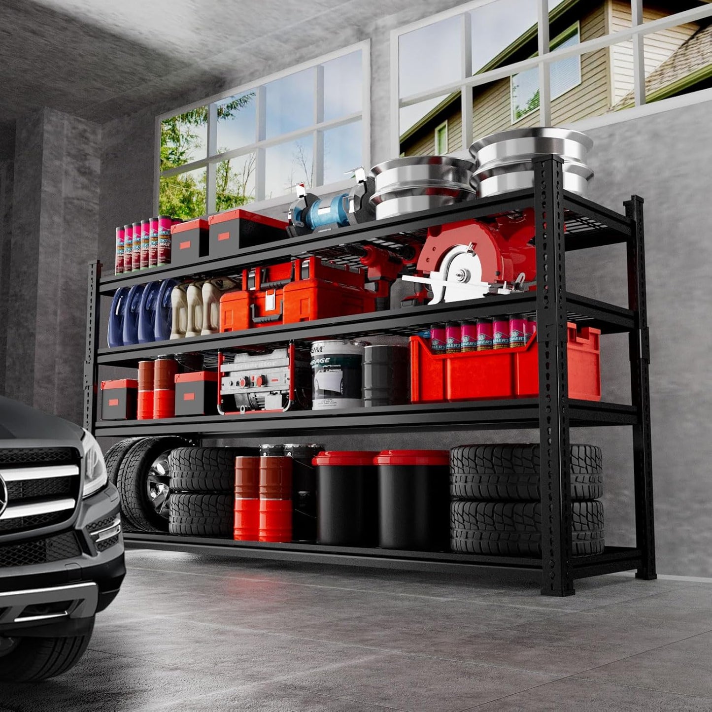 Storage Shelves 2PCS, Garage Shelving Heavy Duty 2640LBS Capacity, 60"L x 24"W x 60"H Adjustable Metal Shelving Organizer Wire Rack, 4 Tier Utility Shelf Unit for Pantry Closet Warehouse Organization