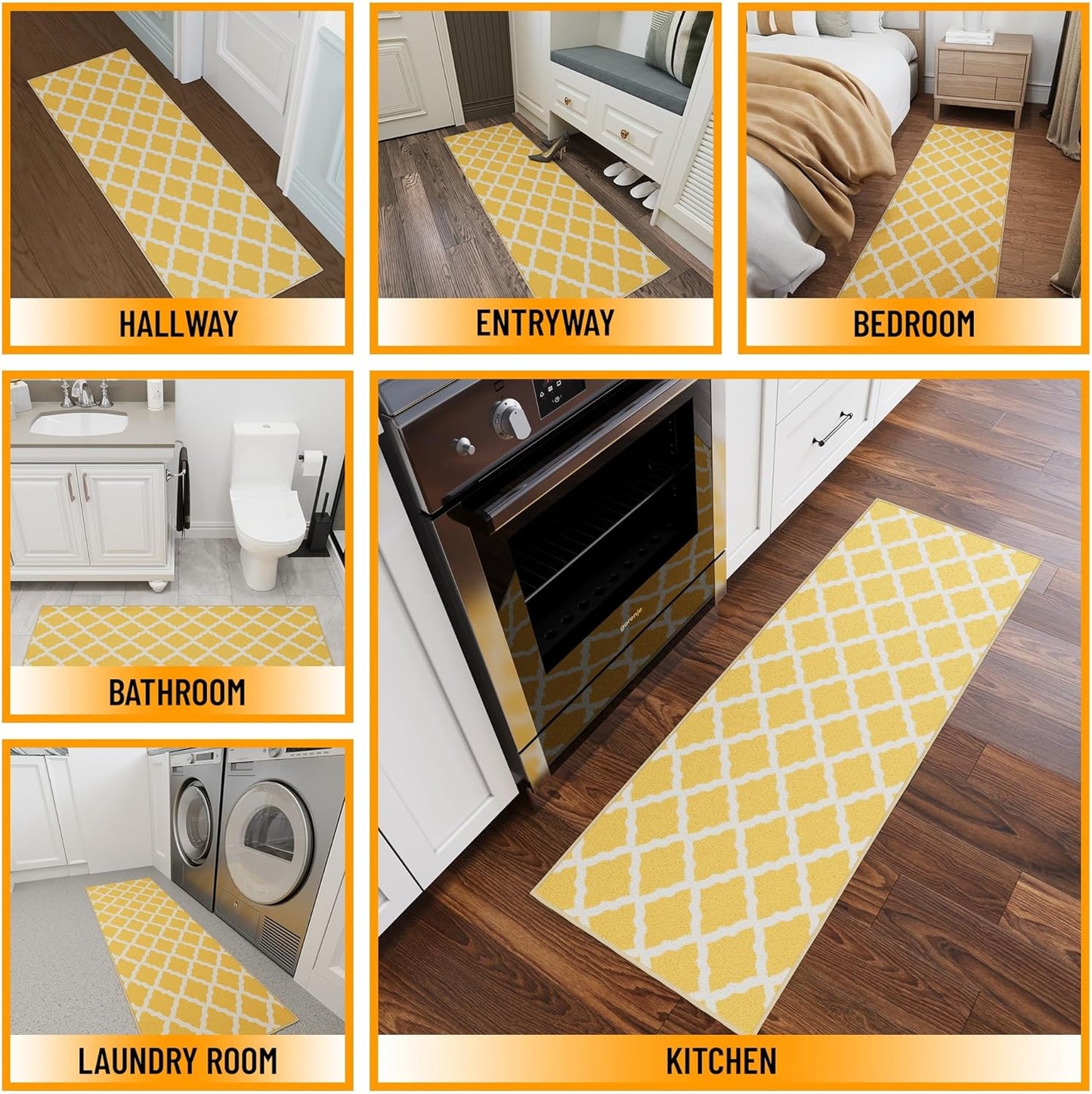 Ottomanson Hallway Runner Rug 2'2" x 6' Non Slip Trellis Area Rugs Easy to Clean Laundry Rug Runner Durable & Pet Friendly Floor Carpet Runners for Hallways Entryway Living Room Kitchen, Yellow