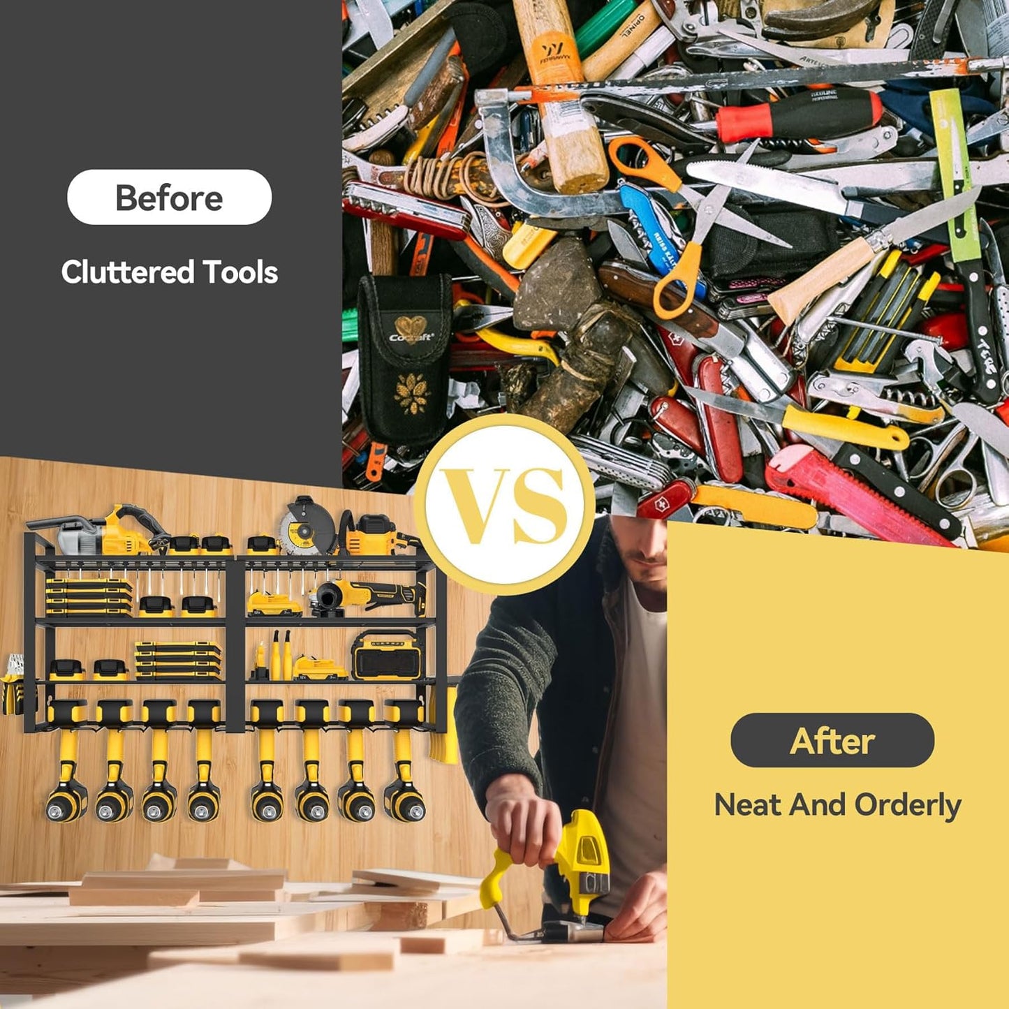 Power Tool Organizer Wall Mount, 4 Layer Heavy Duty Metal Power Tool Storage Rack, 8 Drill Holders Wall Mount, Utility Racks Cordless Tool Storage Rack for Garage Workshop Fathers Men Gift